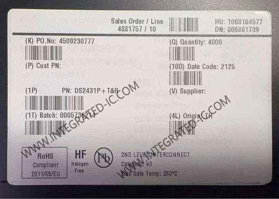 DS2431P 1024-Bit 1-Kablolu EEPROM Bellek IC Çip TSOC-6 Paketi ve 256 x 4 Organizasyon