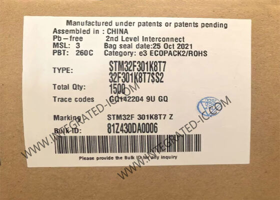 STM32F301K8T7 72 MHz ARM Cortex M4 çekirdeği ve 8 kanallı ADC ile 32 bitlik Mikrodenezgâh IC