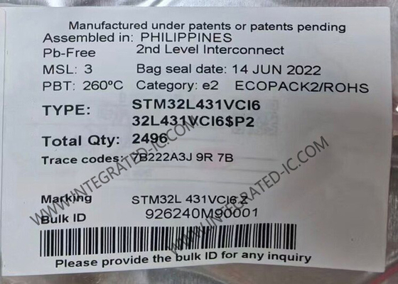 STM32L431VCI6 Mikro denetleyici MCU Ultra Düşük Güçlü Kol Kortex-M4 32 bit MCU