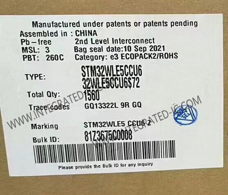 STM32WLE5CCU6 256 Kbyte Flaş RF Alıcı-Verici IC 48-UFQFN Yüzey Montajı