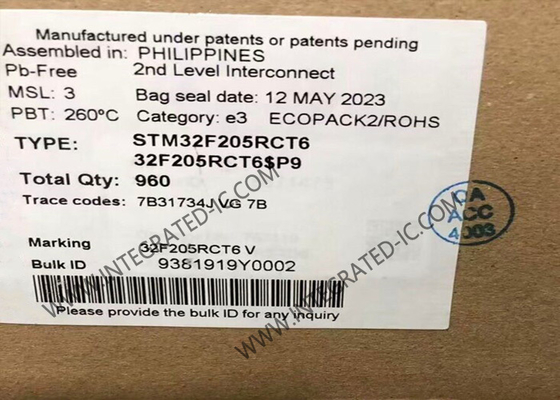 IC Chip STM32F205RCT6 ARM Mikrodenetleyiciler - MCU 32BIT ARM Cortex M3 Bağlantısı 256kB