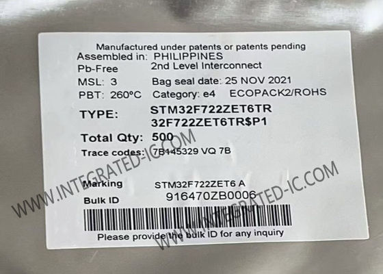 STM32F722ZET6TR Mikrodenetleyici MCU, ARM Cortex-M7 Çekirdeği, 216 MHz Saat Hızı ve 512 KB Flaş Bellek ile