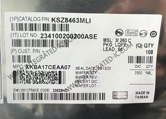 Ethernet IC KSZ8463MLI-TR Üç Portlu Ethernet Fiber LQFP64 ile Değiştirici