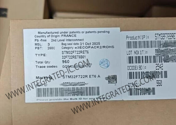 IC'ler Çip STM32F722RET6 ARM Cortex-M7 Mikrodenetleyici IC 64-LQFP Paketi