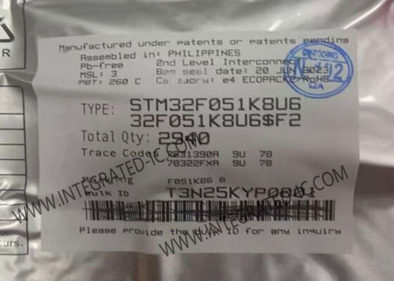 STM32F051K8U6 Ana akım gömülü uygulamalar için 48 MHz CPU ile 32 bitlik Mikro denetleyici MCU