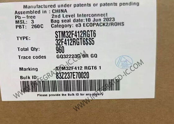 STM32F412RGT6 100MHz 1MB FLASH 64-LQFP Yüzey Montajlı Mikrodenetleyiciler IC