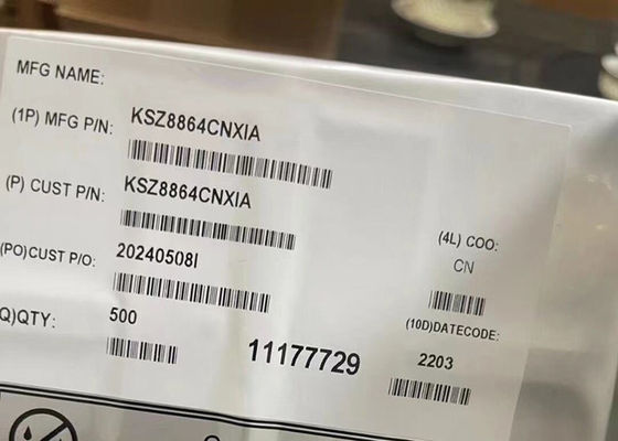 Ethernet IC KSZ8864CNXIA 48mA Entegre 4 Portlu 10/100 Ethernet anahtarları QFN-64