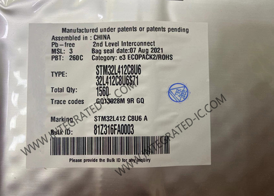 ARM Mikrodenetleyiciler MCU STM32L412C8U6 ARM Cortex M4 RISC 64KB Flash 48-UFQFPN
