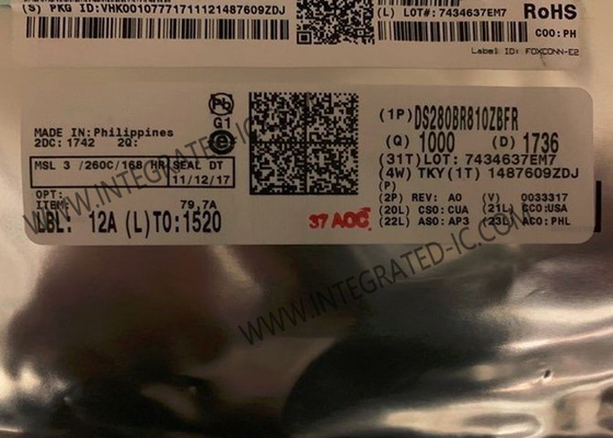 DS280BR810ZBFR Entegre Devre Çip 8 Kanallı Doğrusal Yeniden Yönlendirici 28Gbps Doğrusal Tekrarlayıcı