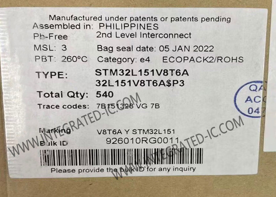 STM32L151V8T6A Mikro denetleyici MCU 32MHz 32 Bit Tek çekirdekli Mikro denetleyici LQFP100