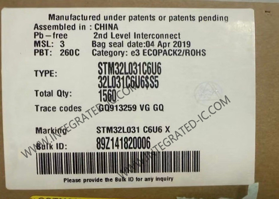 STM32L031C6U6 Mikro denetleyici MCU 32 bit MCU 32KB Flash ARM Mikro denetleyici UFQFN48