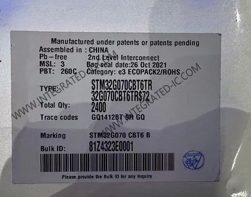 STM32G070CBT6TR Mikro denetleyici MCU 32 bit 64MHz Ana akım ARM Cortex M0 MCU