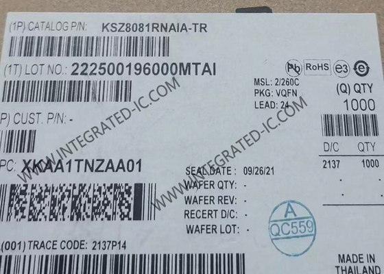 KSZ8081RNAIA Ethernet IC 10/100 Temel-T/TX Fiziksel Katman Alıcısı RMII Destekle