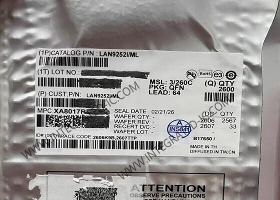 LAN9252I/ML Ethernet IC EtherCAT Endüstriyel Uygulamalar İçin Köle Denetleyicisi QFN-64