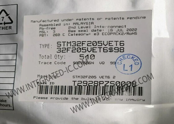 STM32F205VET6 Mikro denetleyici MCU 32 bitlik tek çekirdekli 120 MHz ve 16 akışlı DMA